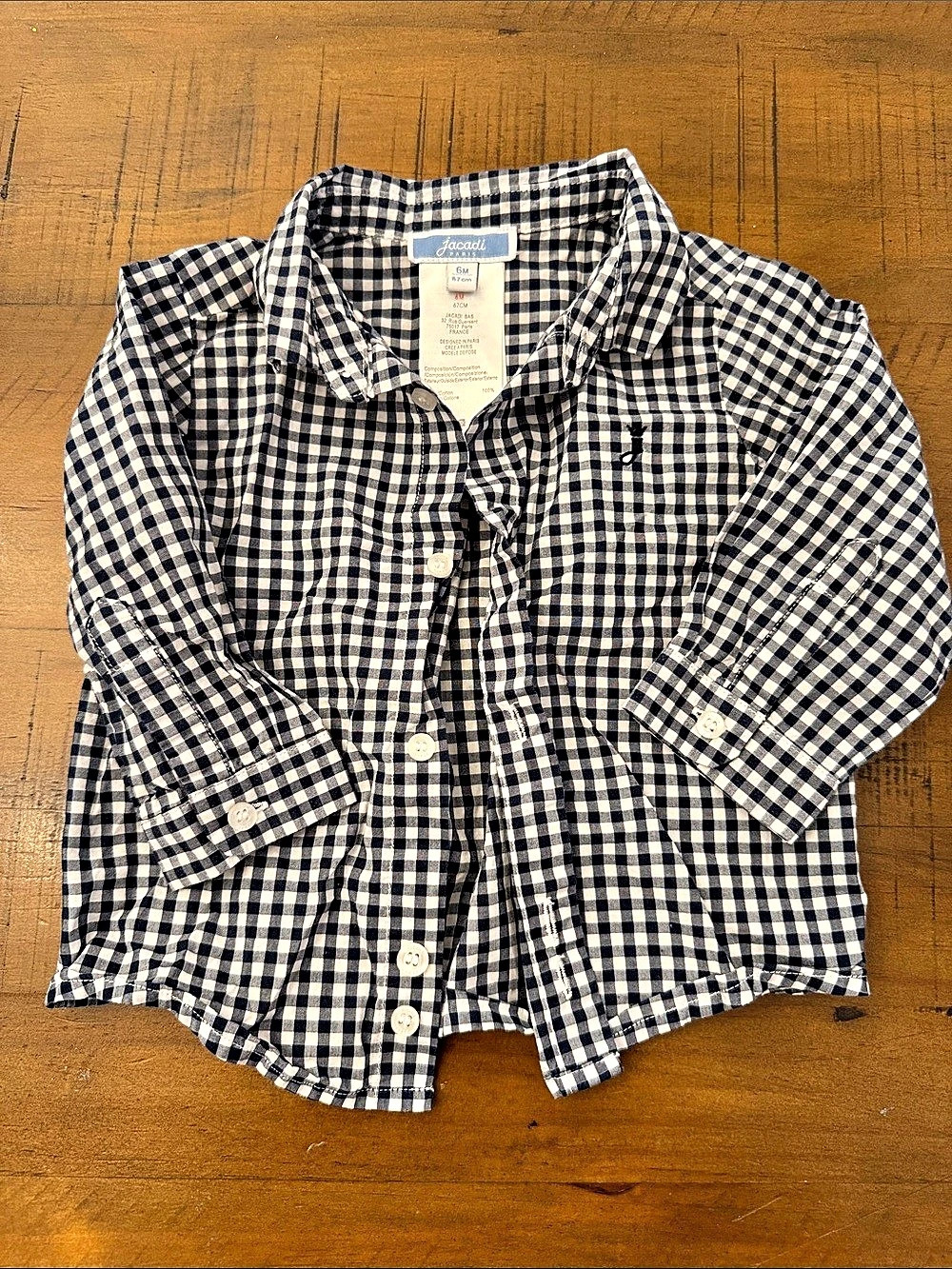 Jacadi Baby Boy Gingham Shirt Blue & White 6M